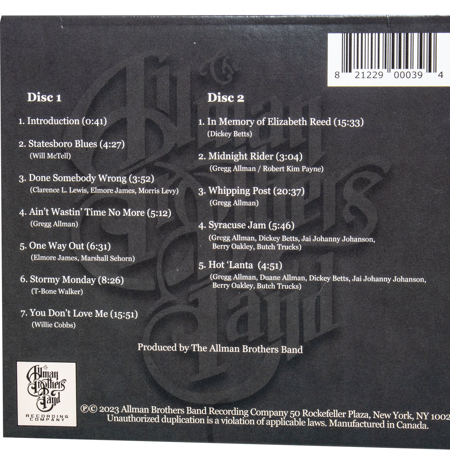 Allman Brothers Band Manley Field House Syracuse University April 7 2CD Set