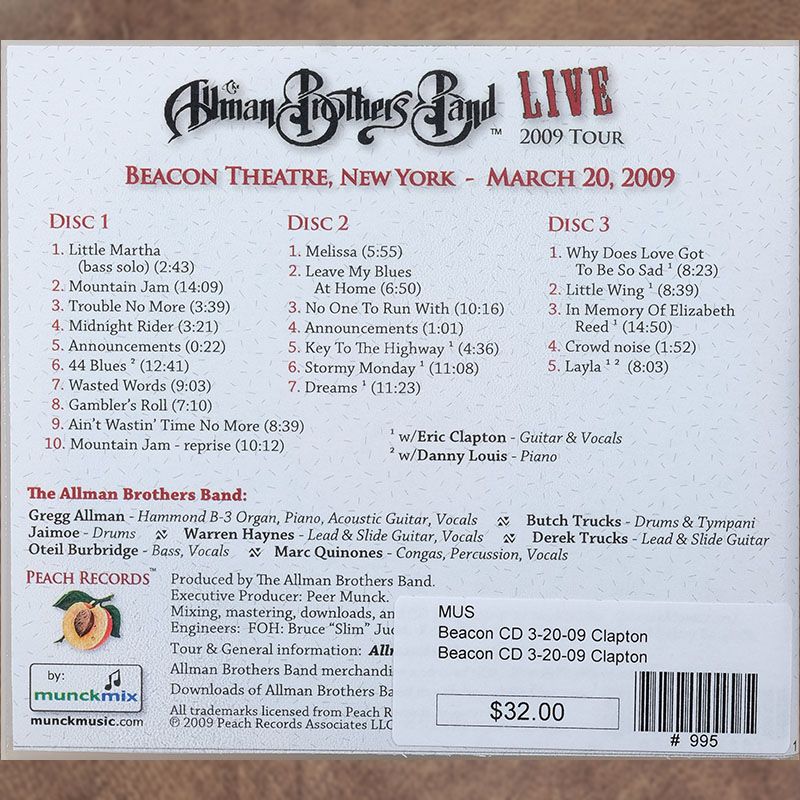 The Allman Brothers 40th Beacon NYC March 20 2009 CD – Allman Brothers Band